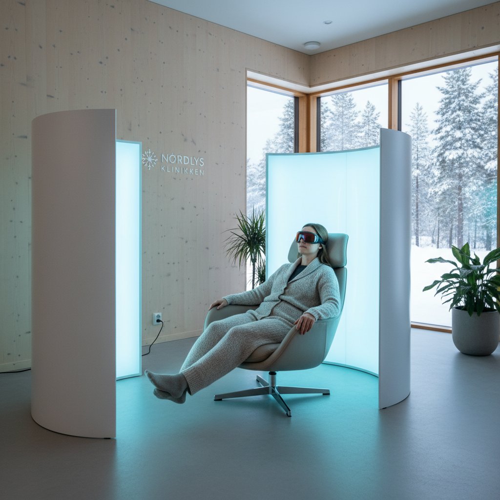Pacjent korzystający z lampy w klinice w Norwegii