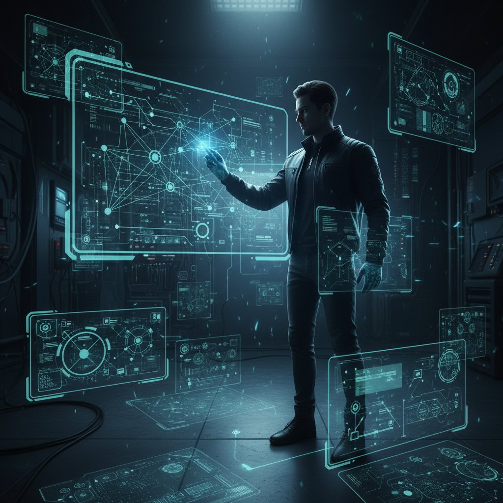 Osoba mapująca złożone systemy za pomocą cyfrowych nakładek