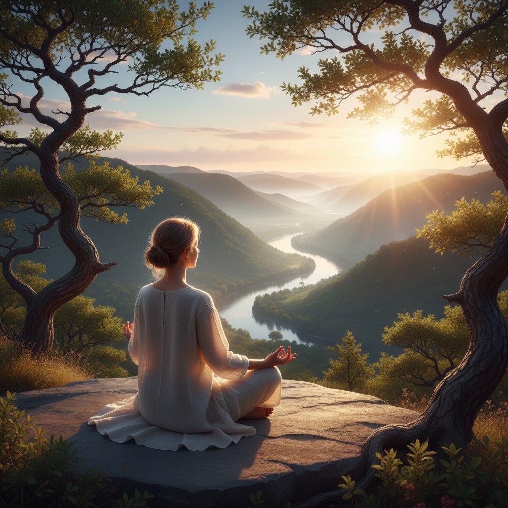 Zdjęcie osoby medytującej na tle okna, światło dzienne, techniki mindfulness