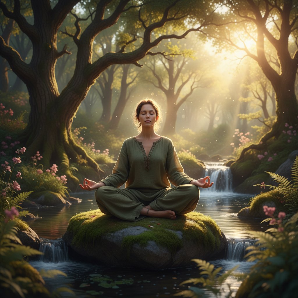 Osoba medytująca w naturze, techniki mindfulness