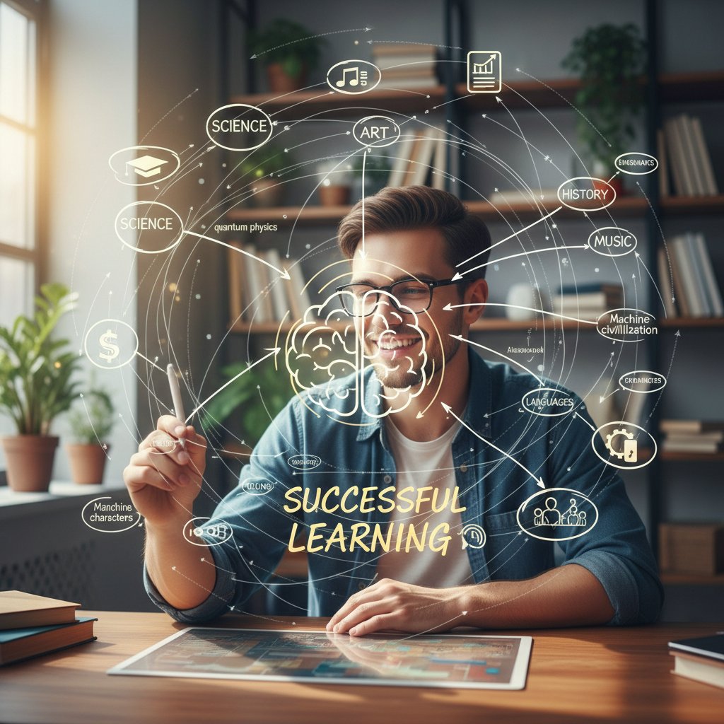 Osoba trzymająca własnoręcznie zrobioną mapę myśli, z uśmiechem po udanej nauce