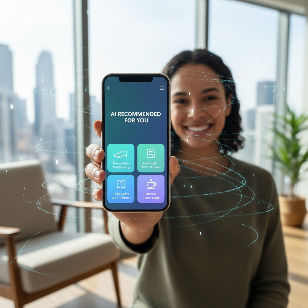 Osoba korzystająca z aplikacji mobilnej z rekomendacjami AI