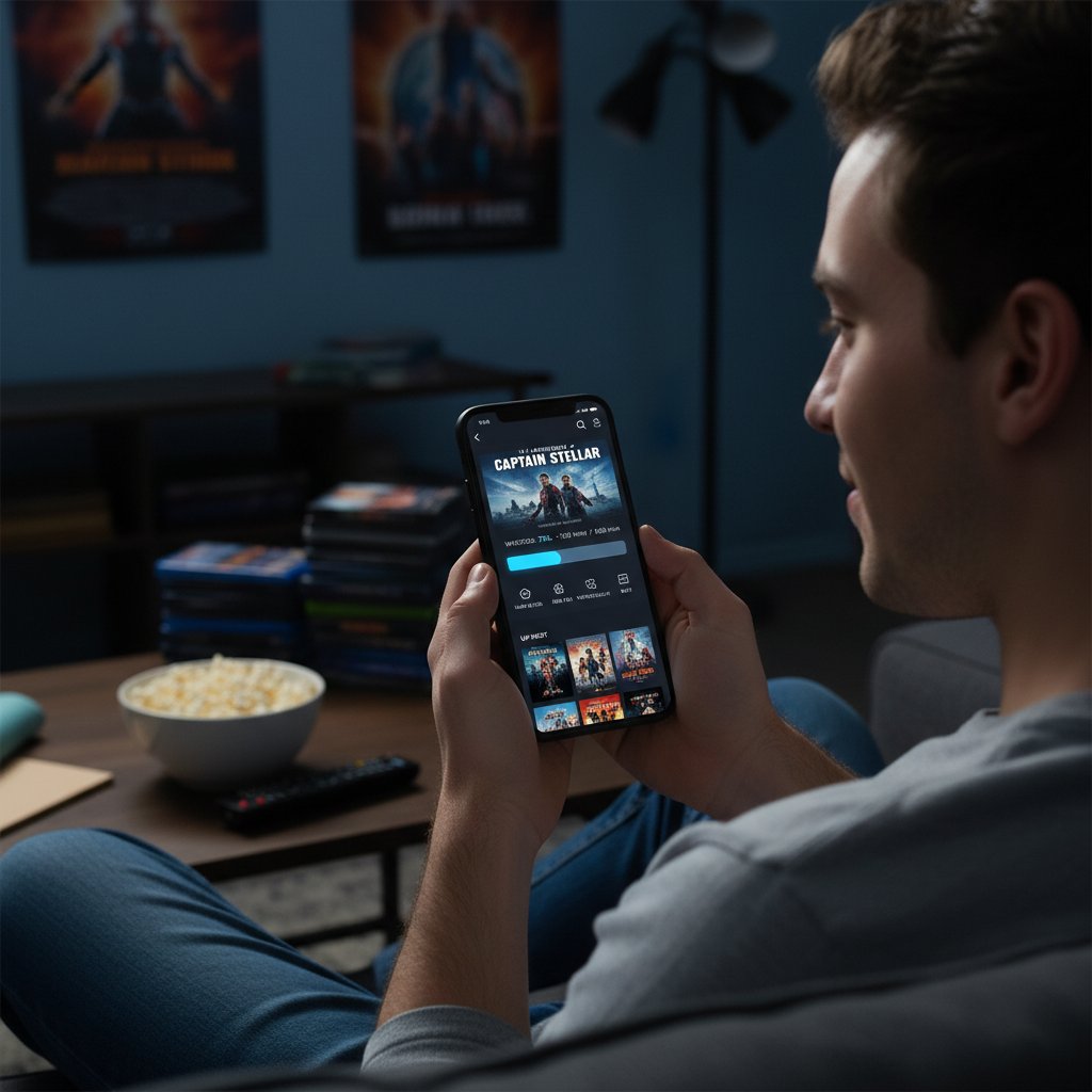 Osoba korzystająca z aplikacji do śledzenia postępów w oglądaniu filmów