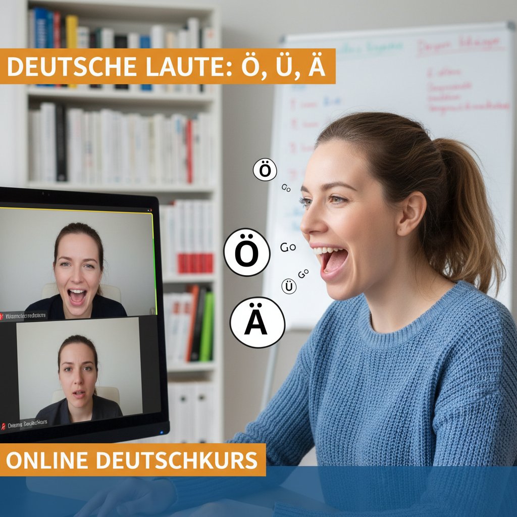 Zbliżenie na usta osoby wymawiającej głoskę ü podczas lekcji online z niemieckim korepetytorem