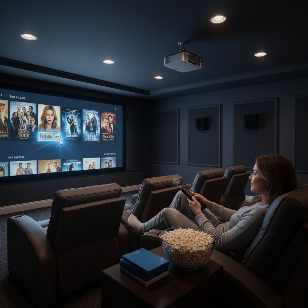 Person selecting a Jessica Alba movie for a themed movie night at home