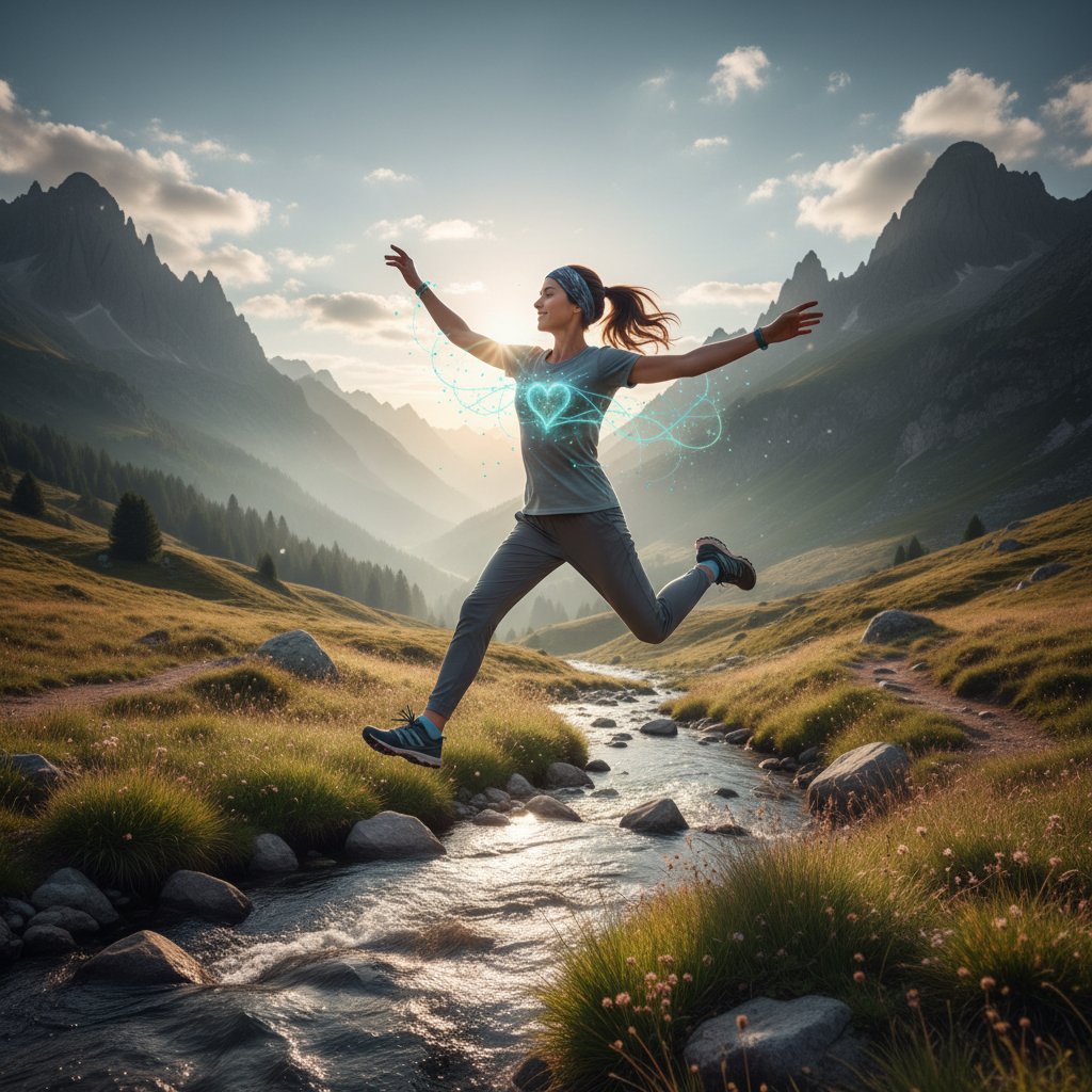 Osoba uprawiająca sport na świeżym powietrzu, symbol synergii ciała i psychiki