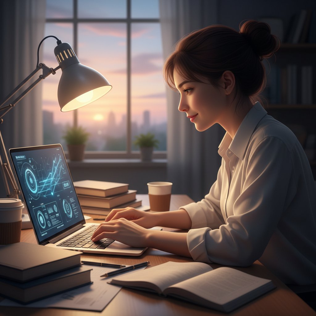 Osoba przełamująca zniechęcenie do nauki, światełko w tunelu, laptop