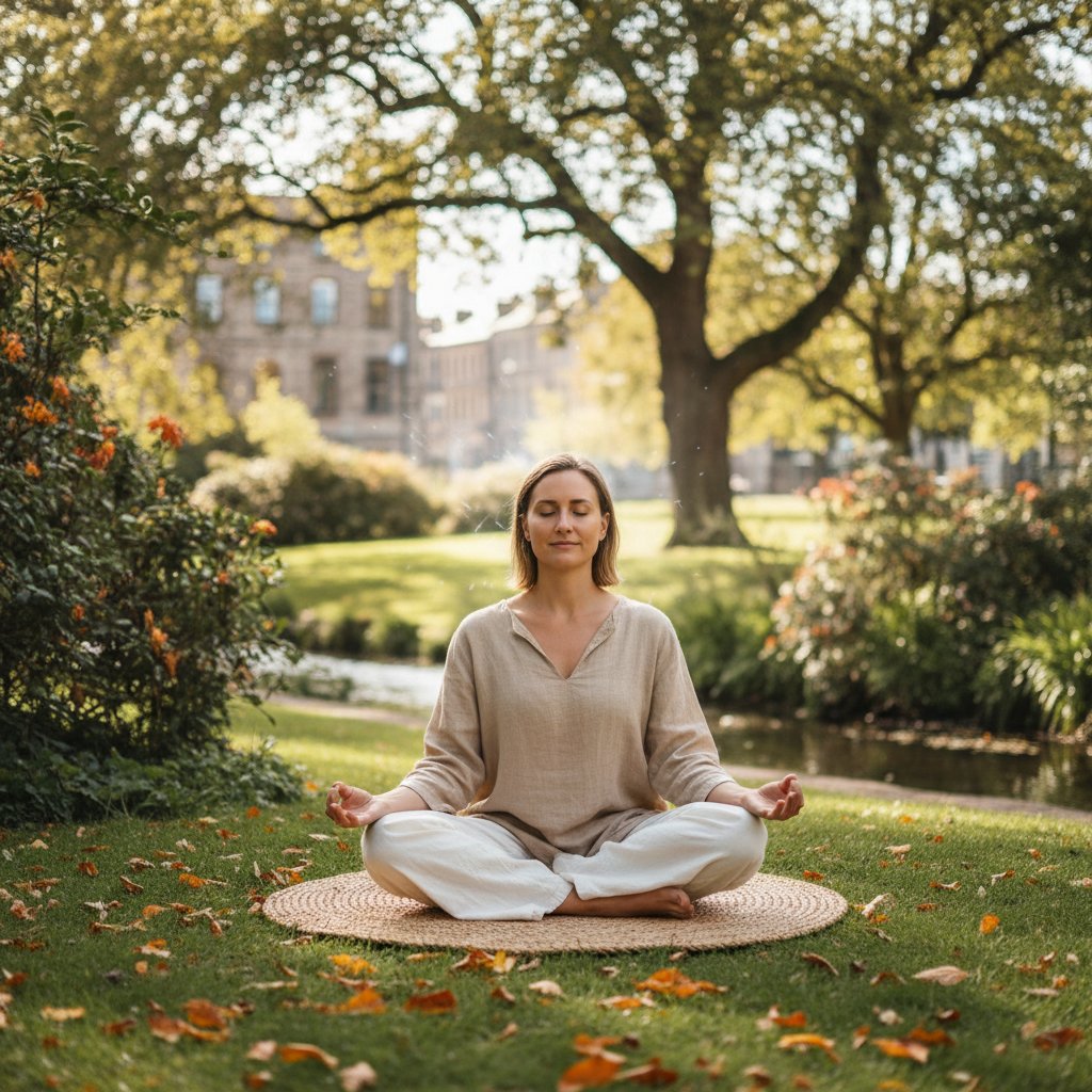 Osoba medytująca w parku – mindfulness jako wsparcie dla objawów somatycznych