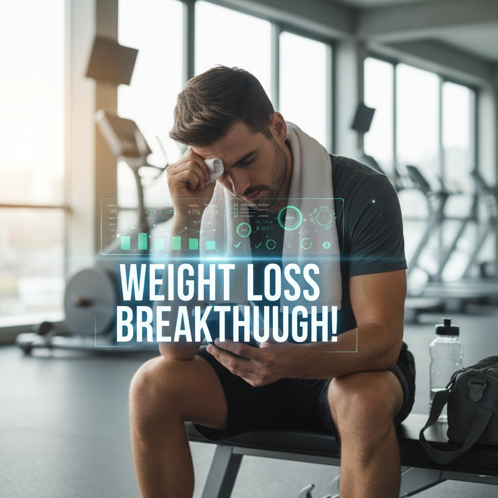 Osoba zadowolona po treningu, analizująca dane na smartfonie – przełamanie stagnacji w odchudzaniu