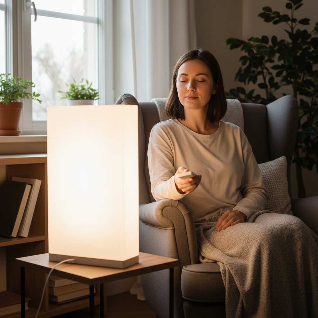 Osoba przygotowująca się do pierwszej sesji fototerapii w domu