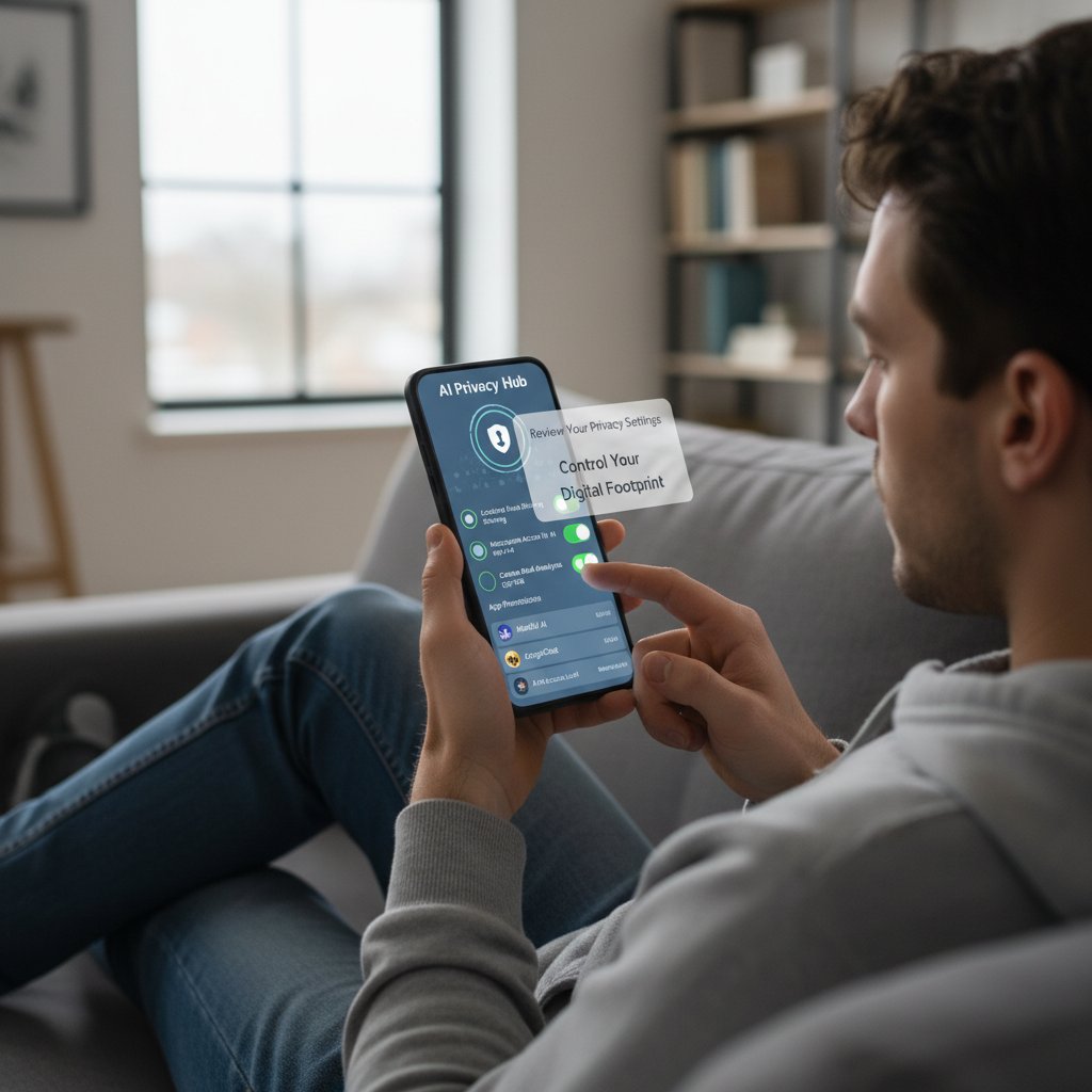 Osoba sprawdzająca ustawienia prywatności na smartfonie