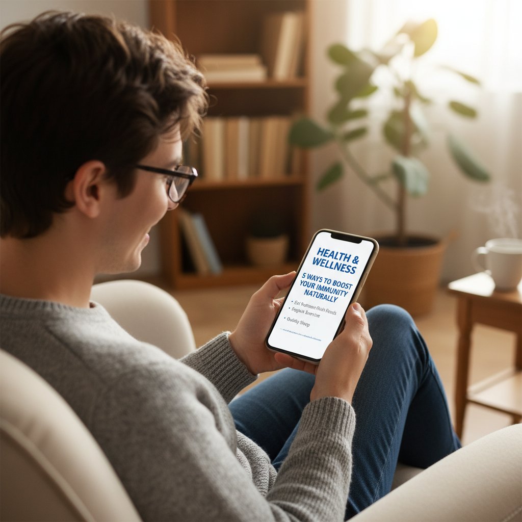 Osoba czytająca artykuły zdrowotne na smartfonie