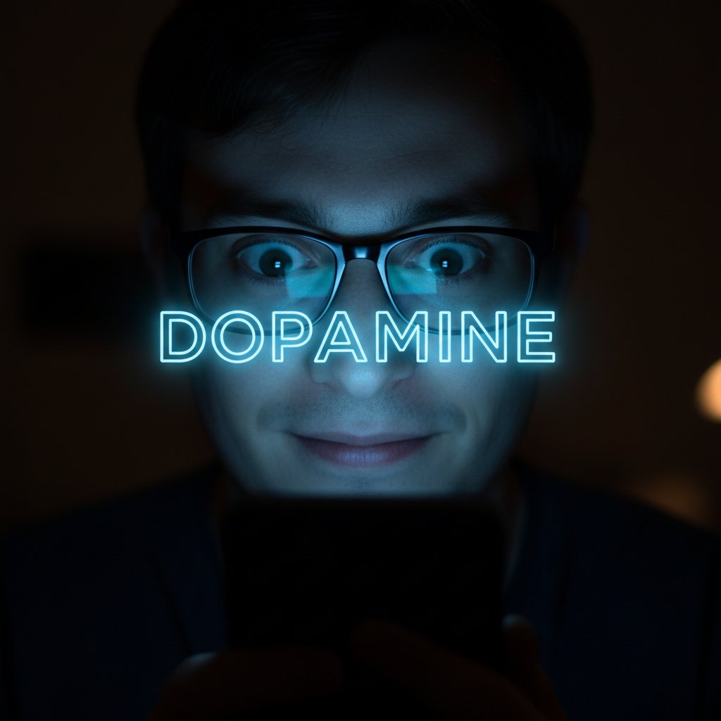 Osoba przewijająca Facebooka, skupiona twarz oświetlona niebieskim ekranem – dopaminowa pułapka