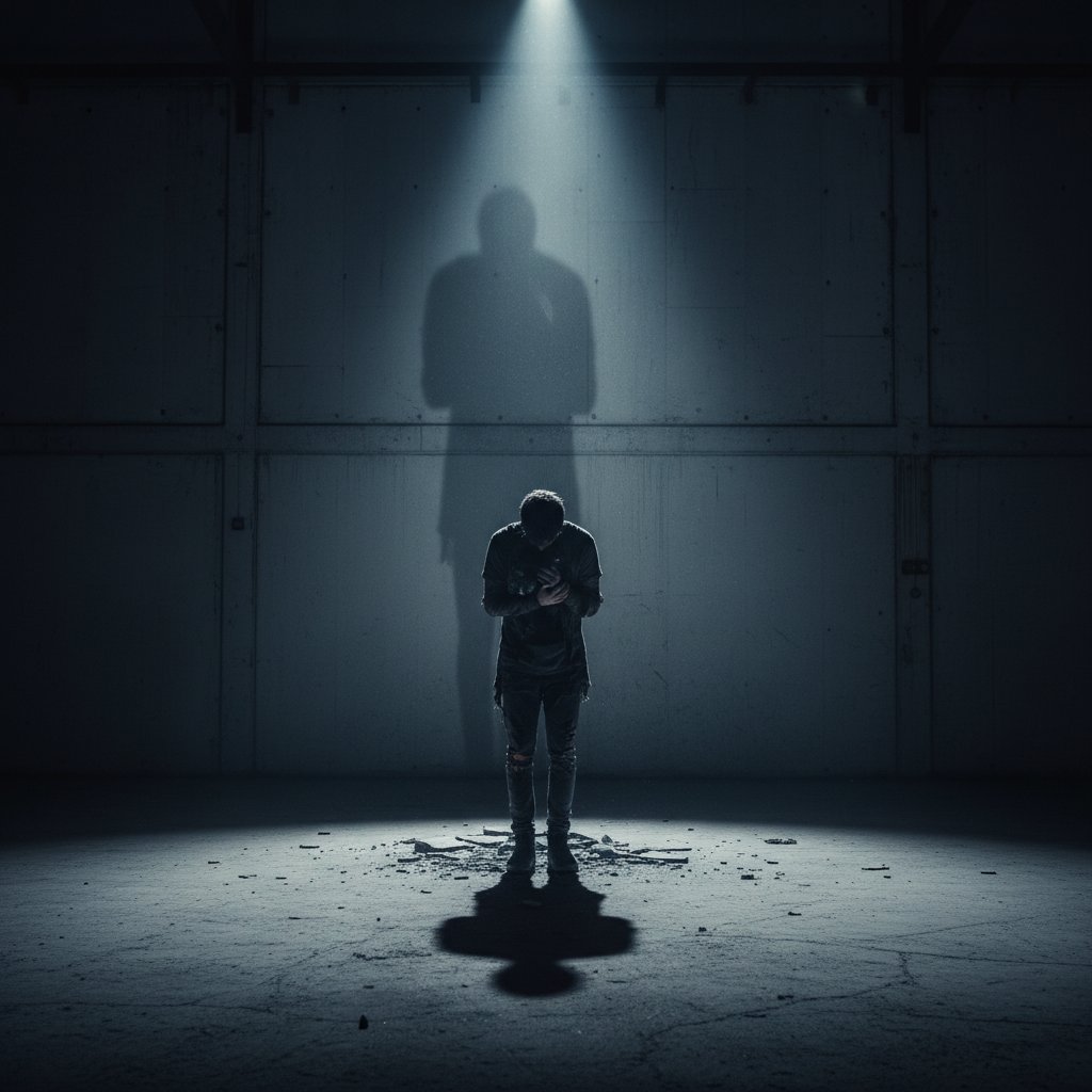 Osoba w mroku, napięcie emocjonalne – ilustracja roli prześladowcy