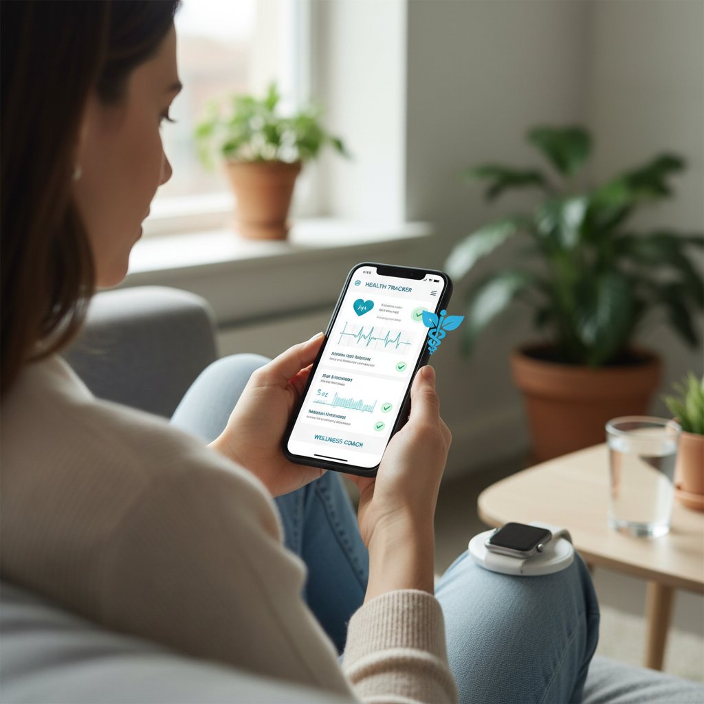 Osoba korzysta z aplikacji medycznej na smartfonie, nowoczesne wsparcie zdrowotne