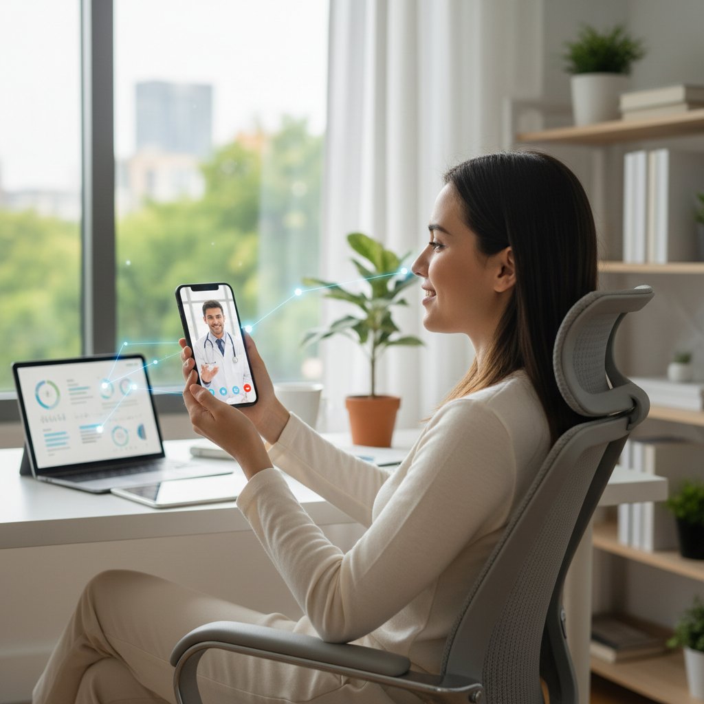 Osoba korzystająca ze smartfona podczas konsultacji online – wsparcie technologiczne