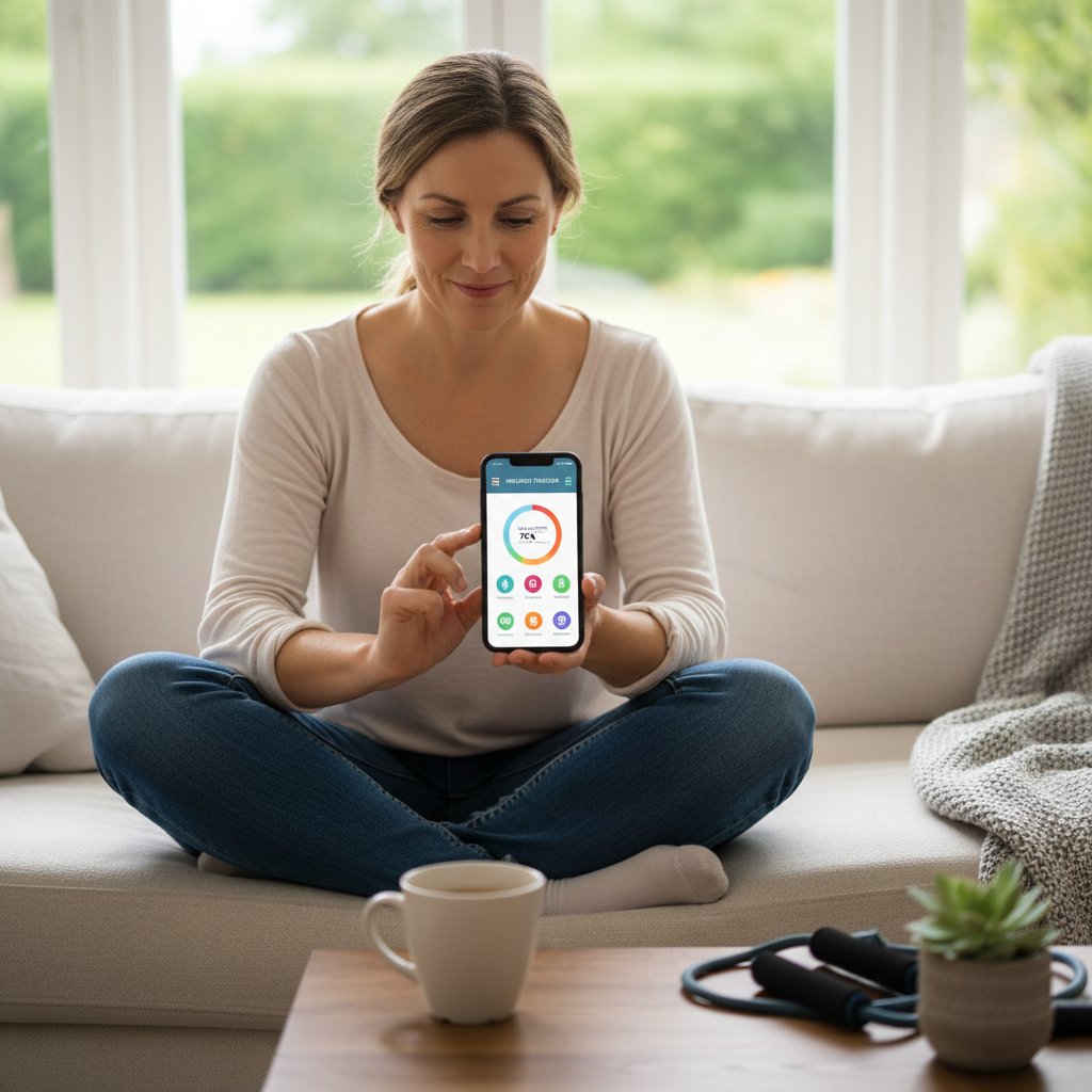 Osoba analizuje tętno na smartfonie w domu