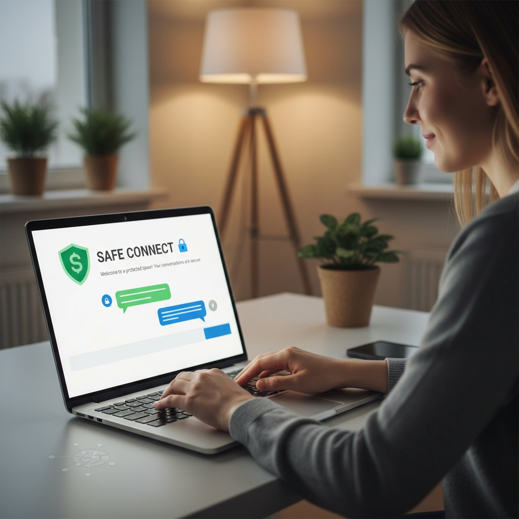 Osoba rozpoczynająca czat online na spokojnej, bezpiecznej platformie
