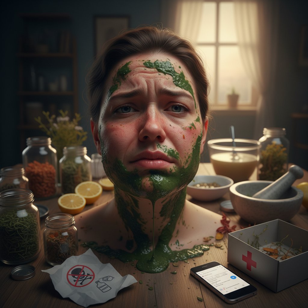 Osoba przykładająca domowe okłady do opuchniętej twarzy, z widocznymi objawami pogorszenia się stanu