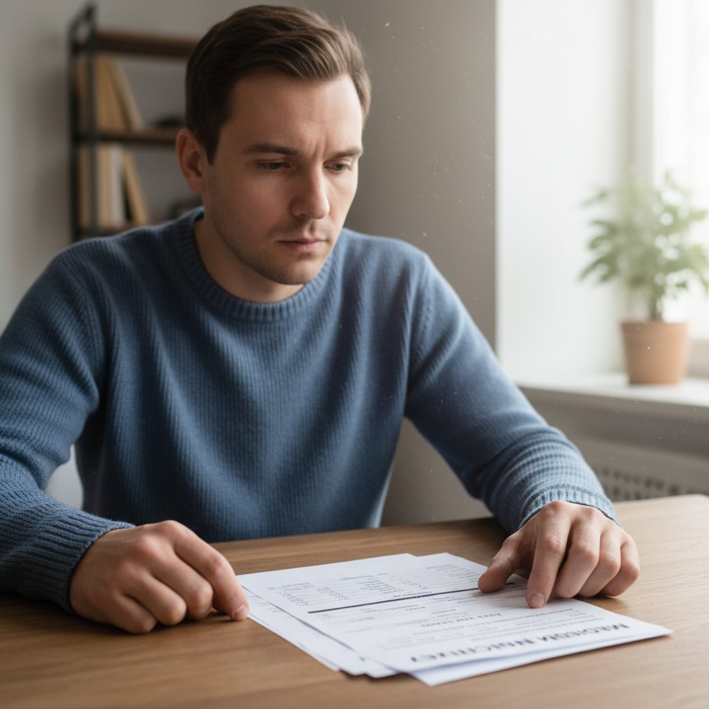 Zdjęcie zamyślonej osoby patrzącej na kartkę z wydrukiem wyników ANA, symbolizujące niepewność i emocje