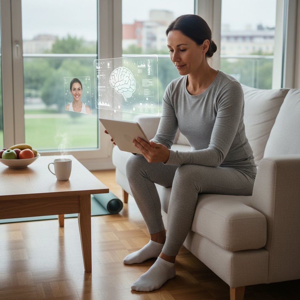 Osoba korzystająca z cyfrowego asystenta zdrowotnego na smartfonie w domu