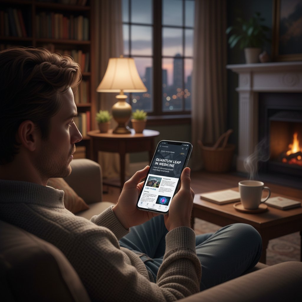 Osoba korzystająca z aplikacji do wiadomości naukowych