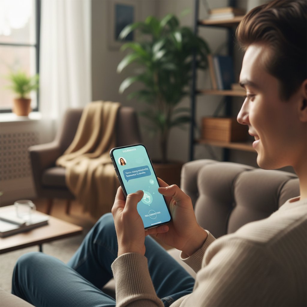 Osoba korzystająca z aplikacji psychologicznej na smartfonie, cyfrowa współregulacja