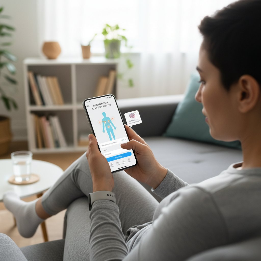 Osoba korzystająca ze smartfona, aplikacja zdrowotna, analiza objawów