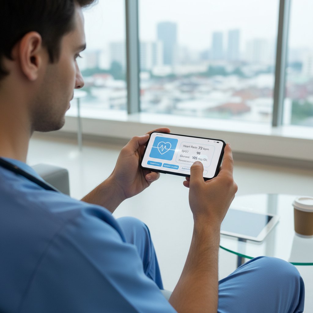 Osoba korzystająca z aplikacji medycznej na smartfonie