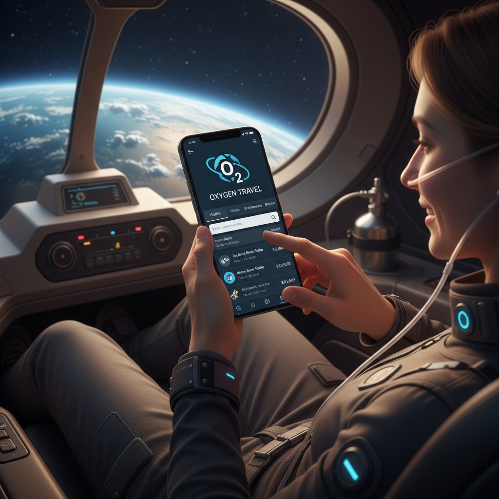 Osoba korzystająca z aplikacji do planowania lotu z tlenem na smartfonie