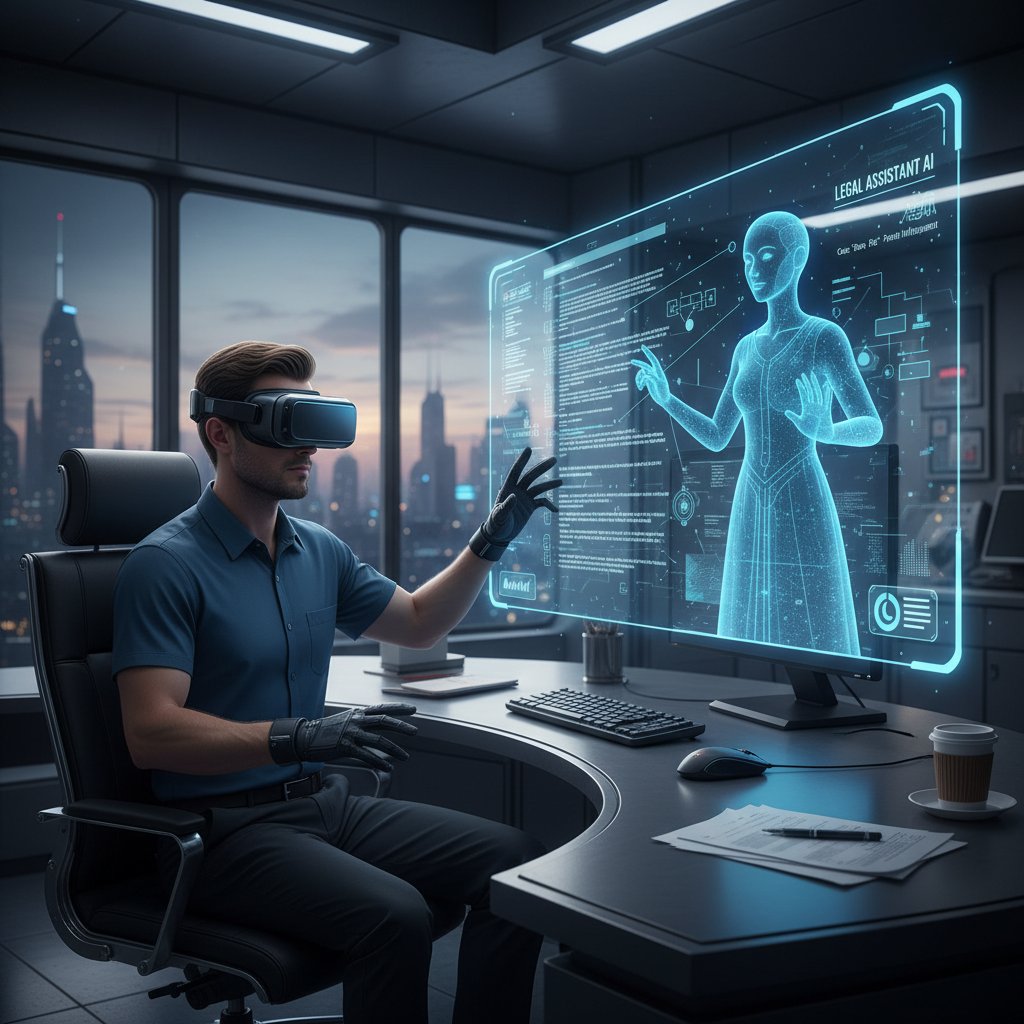 Człowiek rozmawiający z wirtualnym asystentem AI przy komputerze