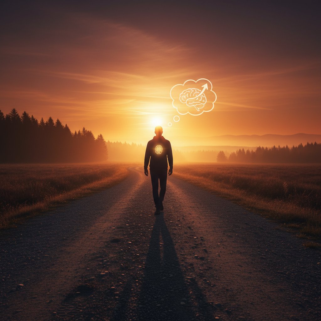 Osoba ruszająca w nowy dzień – symbol świadomego wyboru, zdrowotna samoświadomość