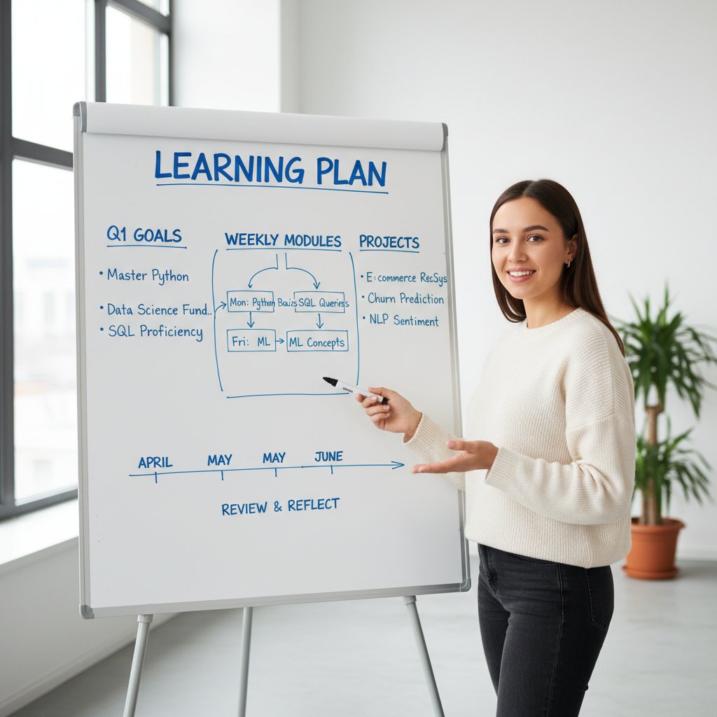 Osoba planująca naukę na białej tablicy, opracowująca strategię i dzieląca materiał na części – klucz do efektywnego uczenia się nowych rzeczy szybko.