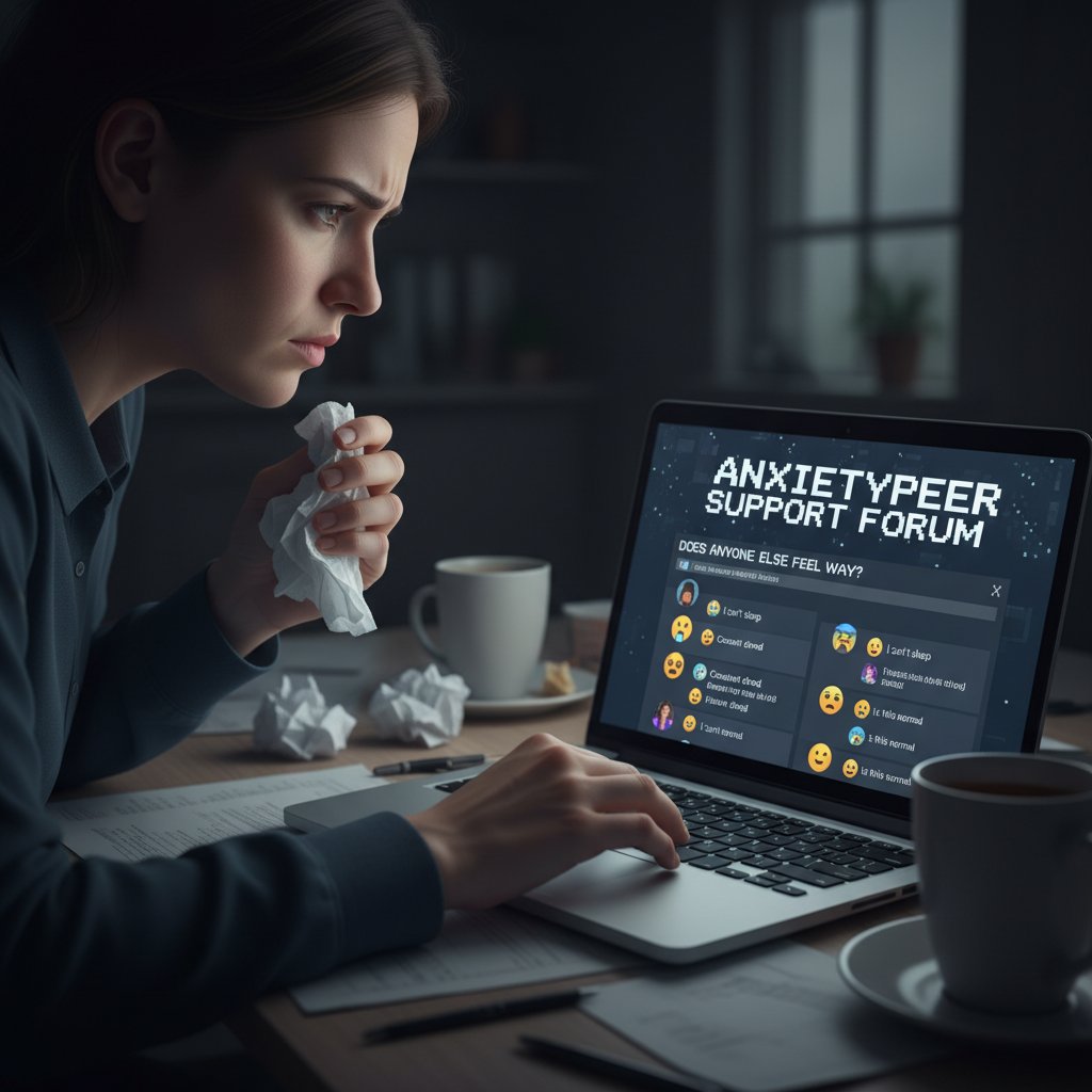 Zdjęcie osoby przeglądającej forum internetowe na laptopie z wyrazem zmartwienia