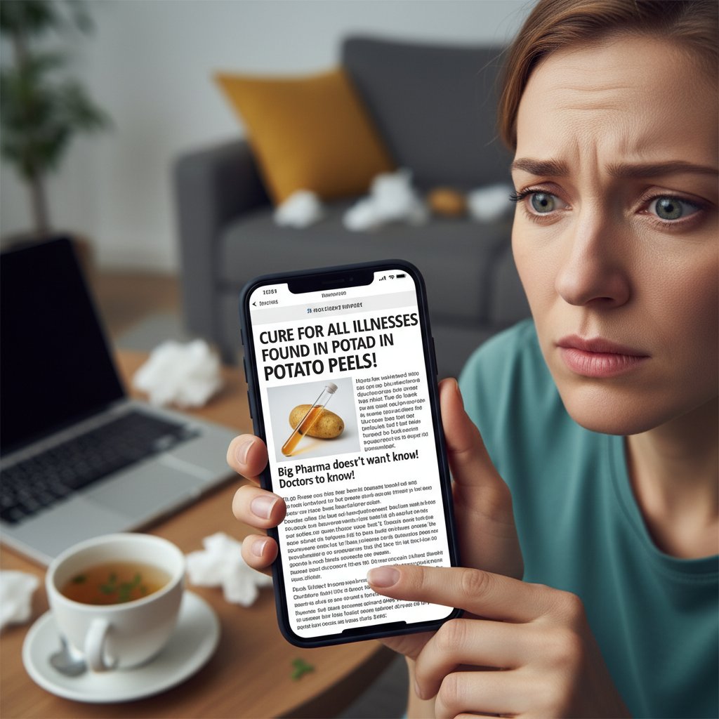 Osoba zaniepokojona czytająca kontrowersyjny artykuł zdrowotny na smartfonie