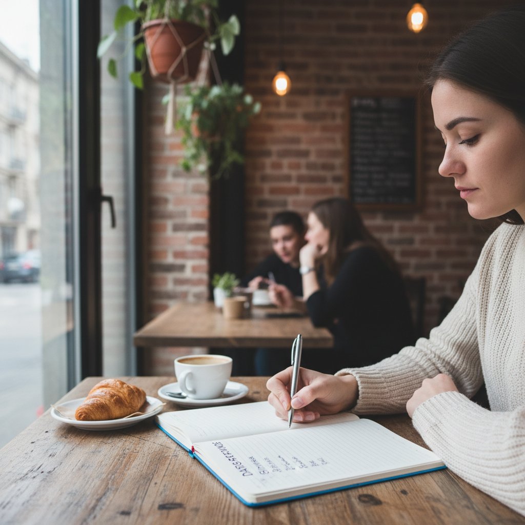 Osoba pisząca notatki, analiza własnych oczekiwań dotyczących randek