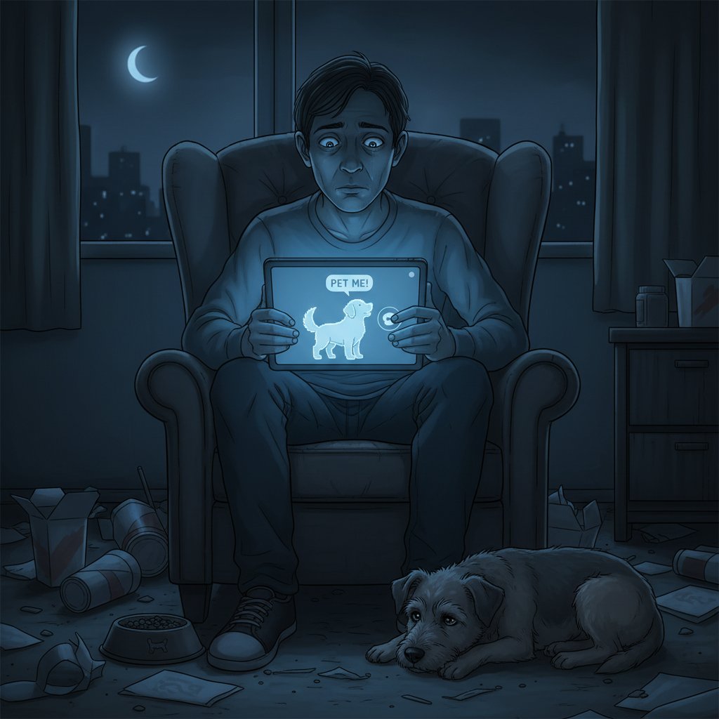 Osoba uzależniona od ekranu, wirtualny pies, samotność
