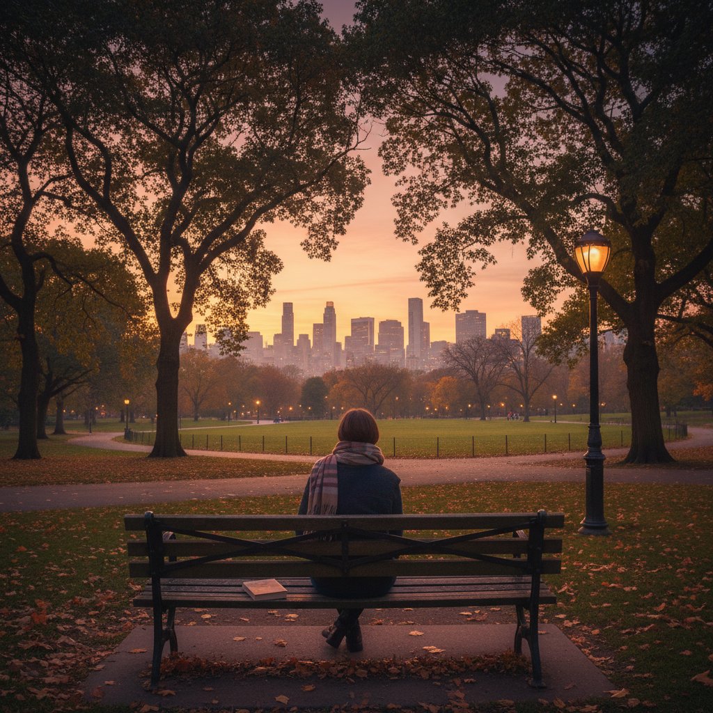 Samotna osoba na ławce w miejskim parku, poczucie wyobcowania
