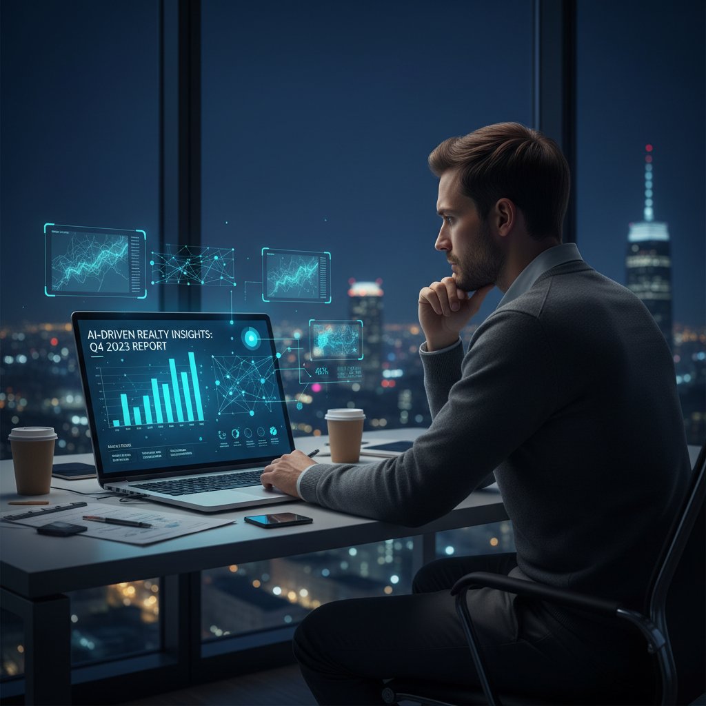 Osoba analizująca raport na ekranie laptopa – automatyczna analiza rynku nieruchomości przez AI