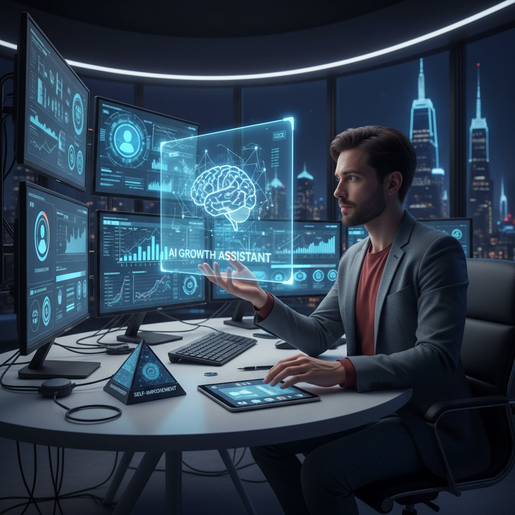Osoba analizująca dane ze wsparciem AI, rozwój osobisty
