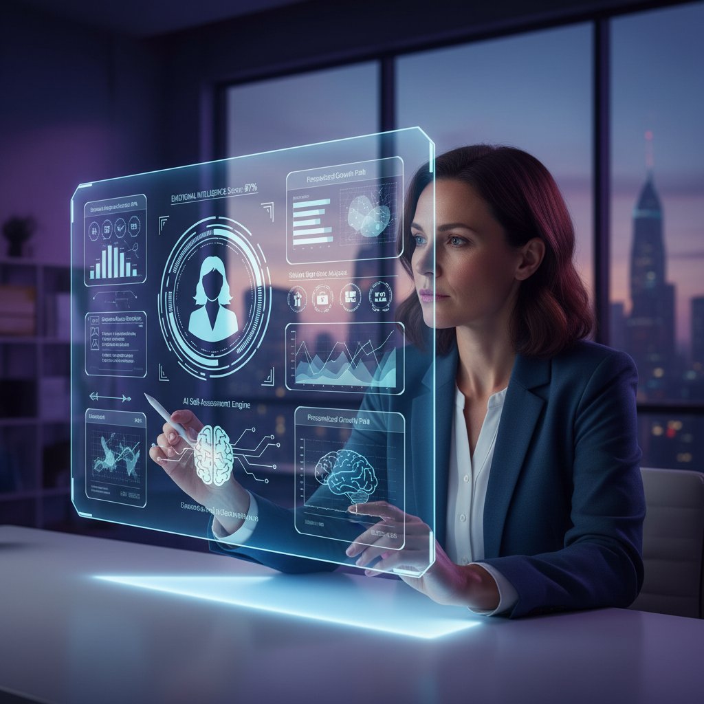 Zdjęcie osoby analizującej swój profil cyfrowy stworzone przez AI