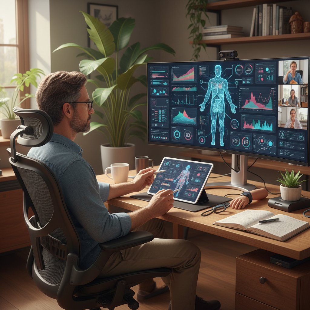 Zdjęcie osoby analizującej dane zdrowotne na komputerze w domowym zaciszu