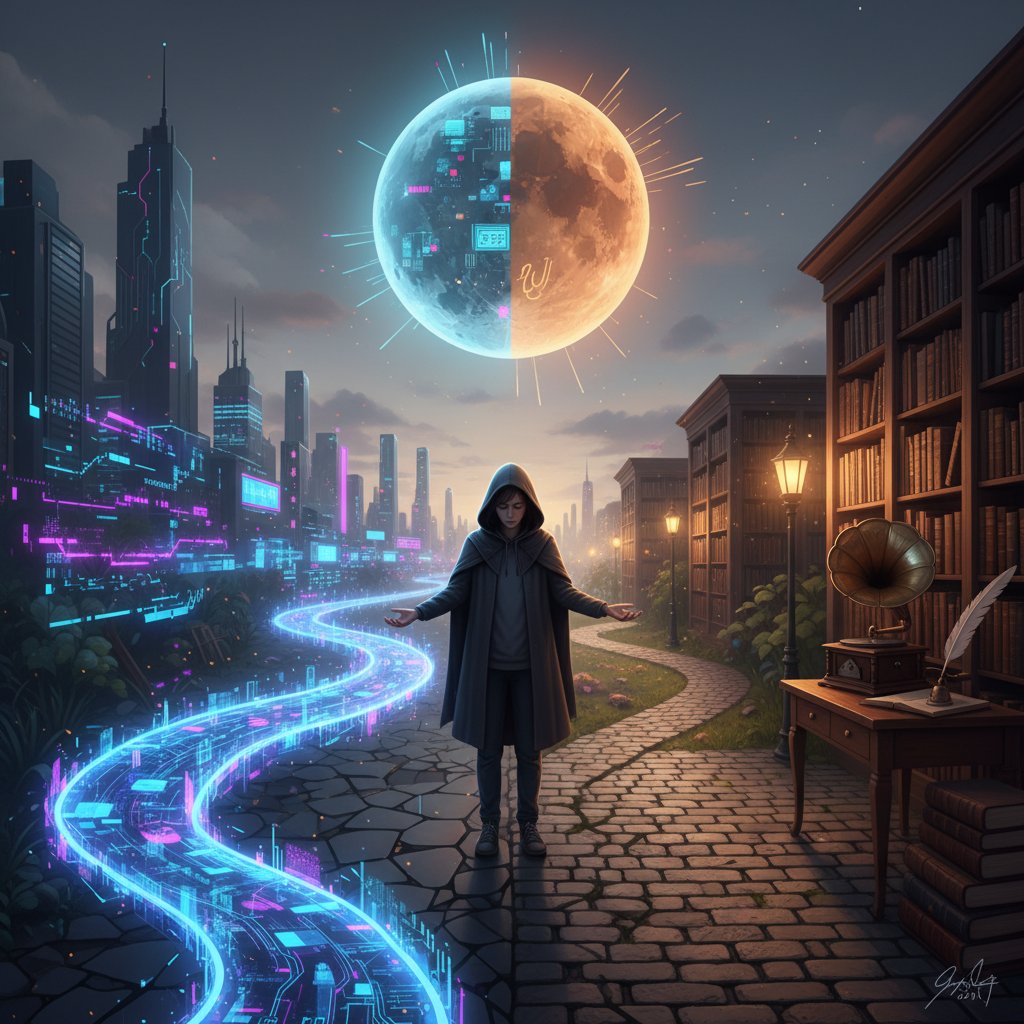 Symbolbild: Entscheidung zwischen digitaler und analoger Stressbewältigung