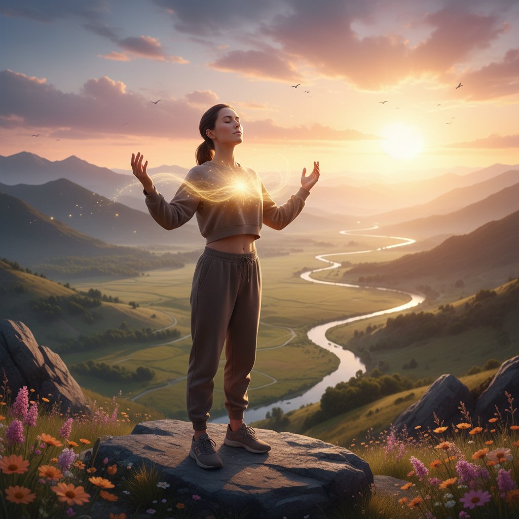 Osoba podczas ćwiczeń oddechowych na świeżym powietrzu – ciało eteryczne, praktyka codzienna, energia człowieka