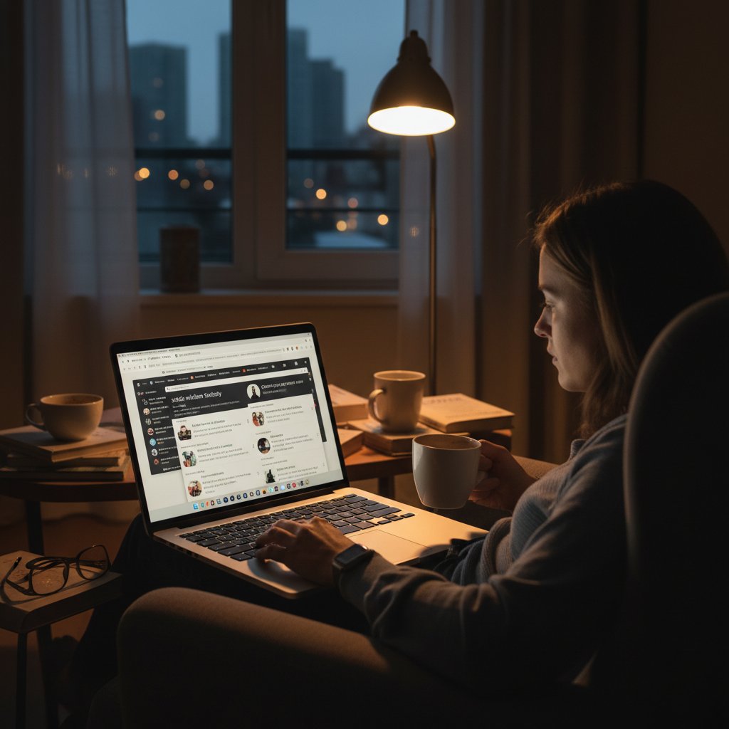 Osoba przegląda kilka zakładek na komputerze: Facebook, Reddit, Discord, Copernicus College