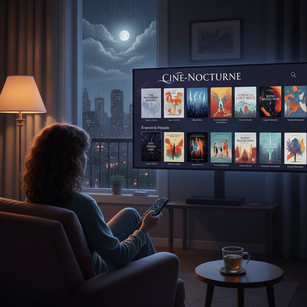 Person browsing art house films on a streaming platform late at night