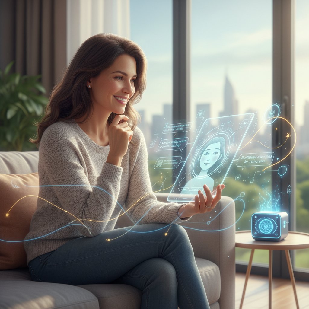 A person chatting with an AI relationship coach on their phone, exploring digital empathy tools for deeper connection