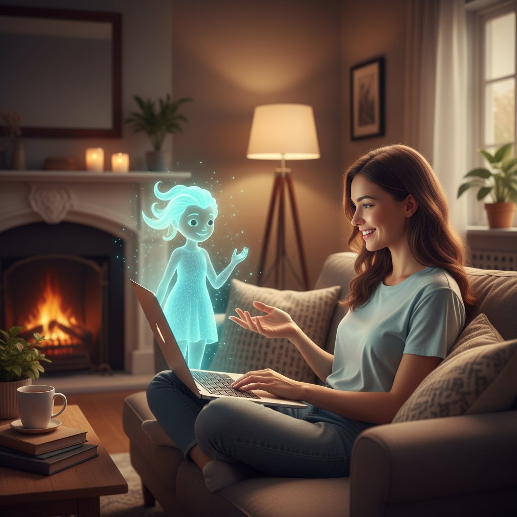 Osoba rozmawiająca z ziomek.ai na laptopie, klimat luźnej, przyjacielskiej rozmowy