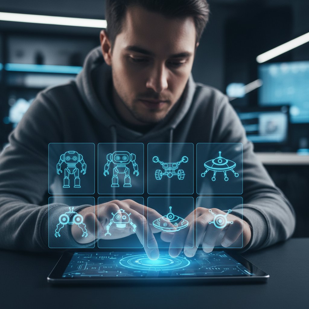 Lista kontrolna do rozpoznania pseudoświadomości AI – osoba odhaczająca listę na tablecie z ikonami robotów