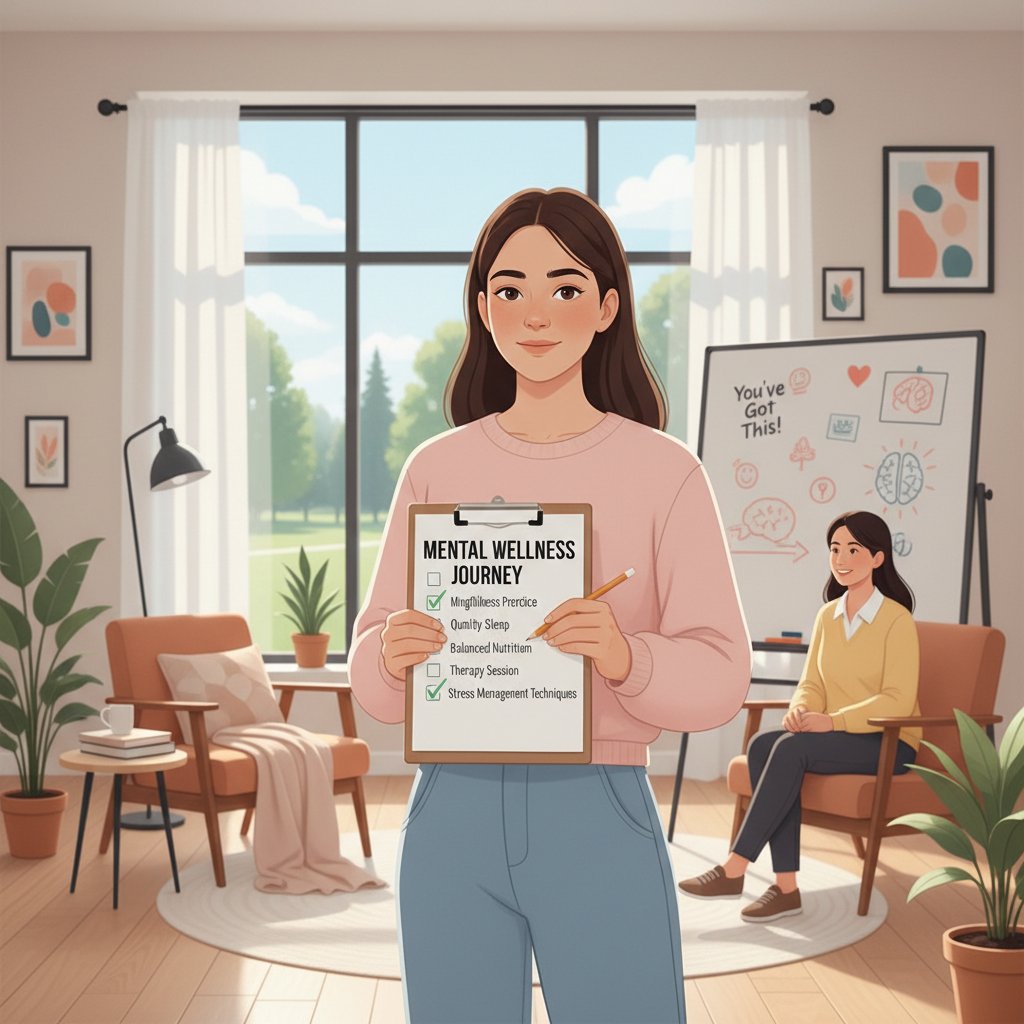 Osoba odznaczająca punkty na liście kontrolnej, jasny pokój, motyw wsparcia psychicznego